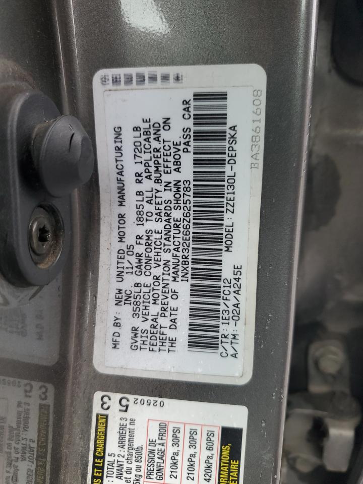 2006 Toyota Corolla VIN 1NXBR32E66Z625783 Copart auction photo, side / rear end damage thumbnail 12
