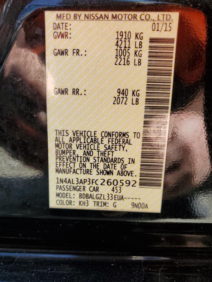 2015 Nissan Altima VIN 1N4AL3AP3FC260592 Copart auction photo, front end damage thumbnail 12