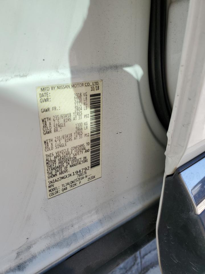 2018 Nissan Murano VIN 5N1AZ2MGXJN194792 Copart auction photo, side / undercarriage damage thumbnail 15