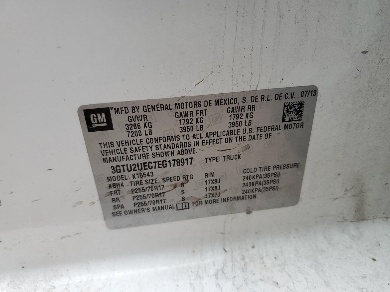 2014 GMC Sierra VIN 3GTU2UEC7EG178917 Copart auction photo, biohazard/chemical / undercarriage damage thumbnail 12