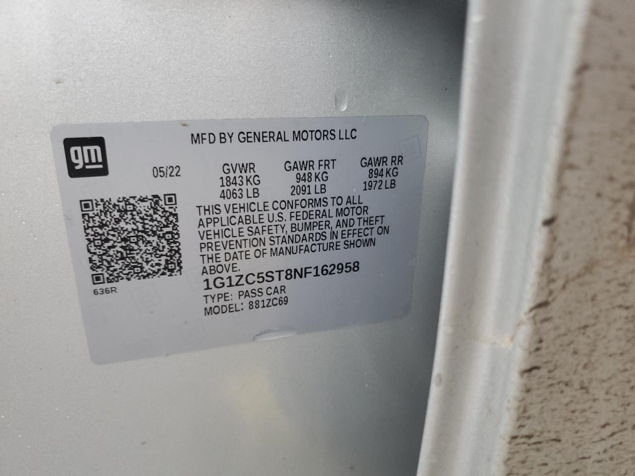 2022 Chevrolet Malibu VIN 1G1ZC5ST8NF162958 Copart auction photo, front end / undercarriage damage thumbnail 12