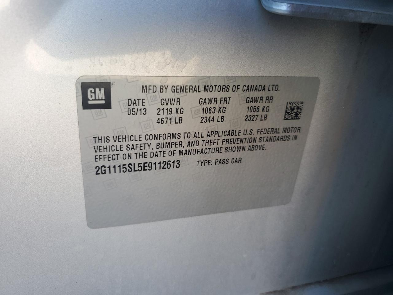 2014 Chevrolet Impala VIN 2G1115SL5E9112613 Copart auction photo, front end / minor dent/scratches damage thumbnail 14