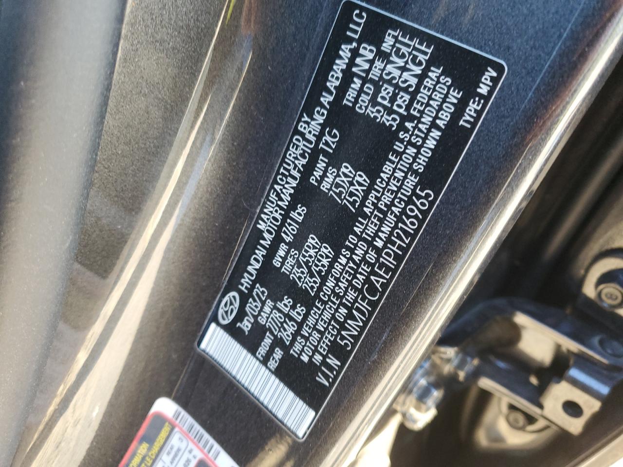 2023 Hyundai Tucson VIN 5NMJFCAE1PH216965 Copart auction photo, front end damage thumbnail 16