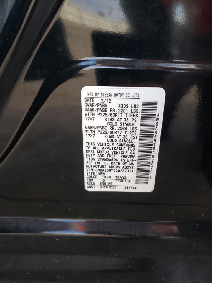 2012 Nissan Rogue VIN JN8AS5MT5CW287311 Copart auction photo, all over damage thumbnail 13