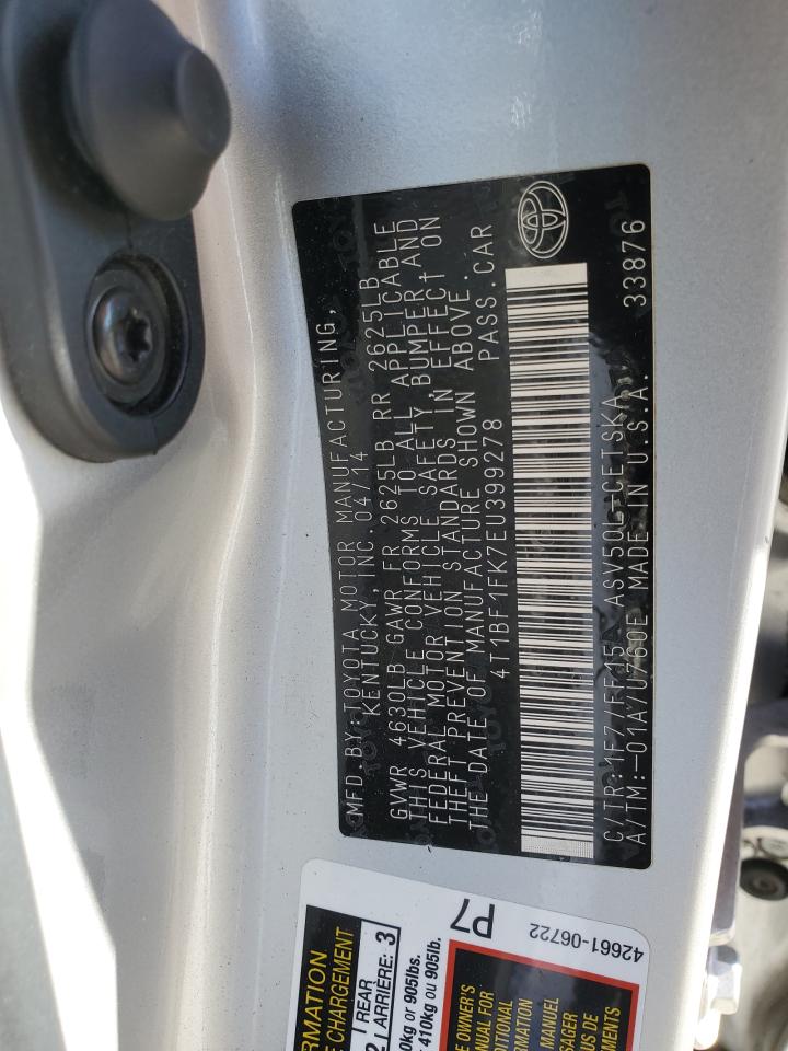 2014 Toyota Camry VIN 4T1BF1FK7EU399278 Copart auction photo, front end / minor dent/scratches damage thumbnail 12