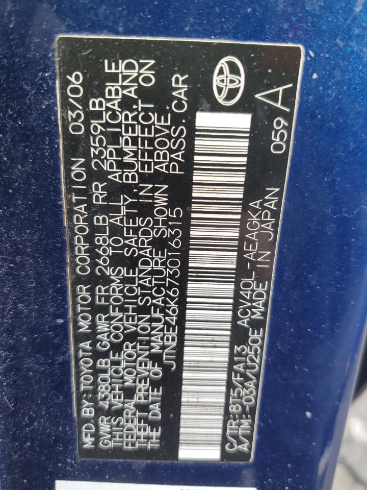 2007 Toyota Camry VIN JTNBE46K673016315 Copart auction photo, side damage thumbnail 12