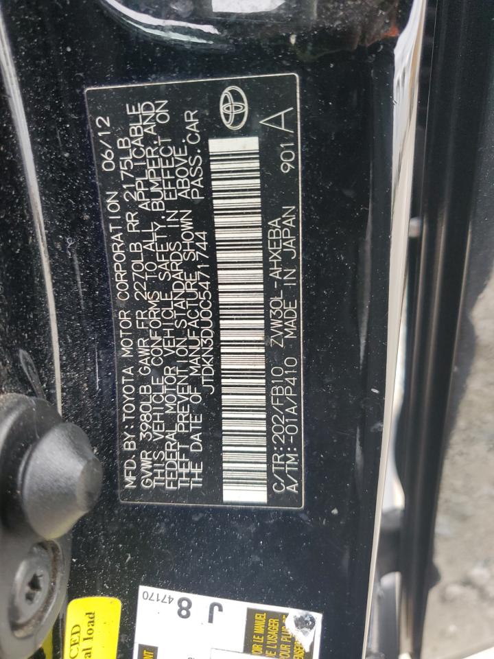 2012 Toyota Prius VIN JTDKN3DU0C5471744 Copart auction photo, mechanical damage thumbnail 12