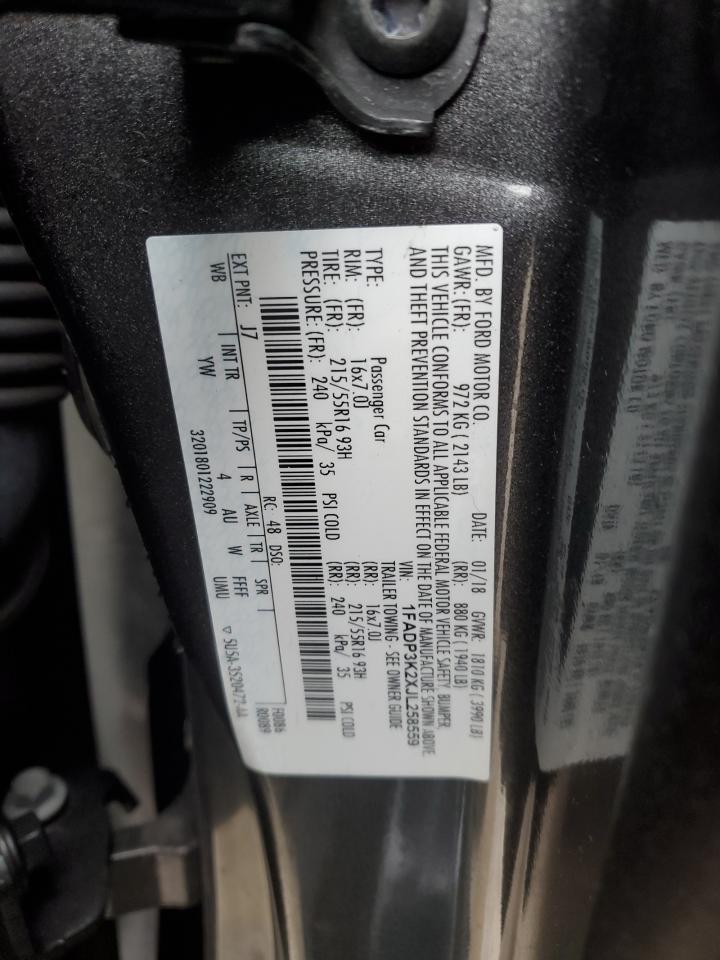 2018 Ford Focus VIN 1FADP3K2XJL258559 Copart auction photo, side / rear end damage thumbnail 12