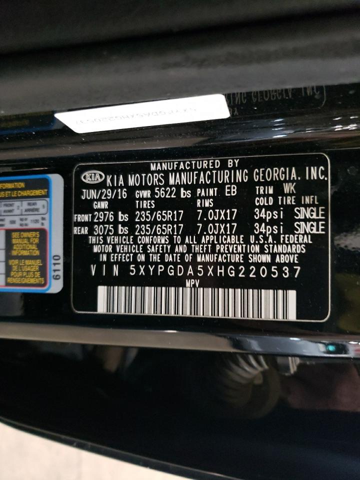 2017 KIA Sorento VIN 5XYPGDA5XHG220537 Copart auction photo, side damage thumbnail 15