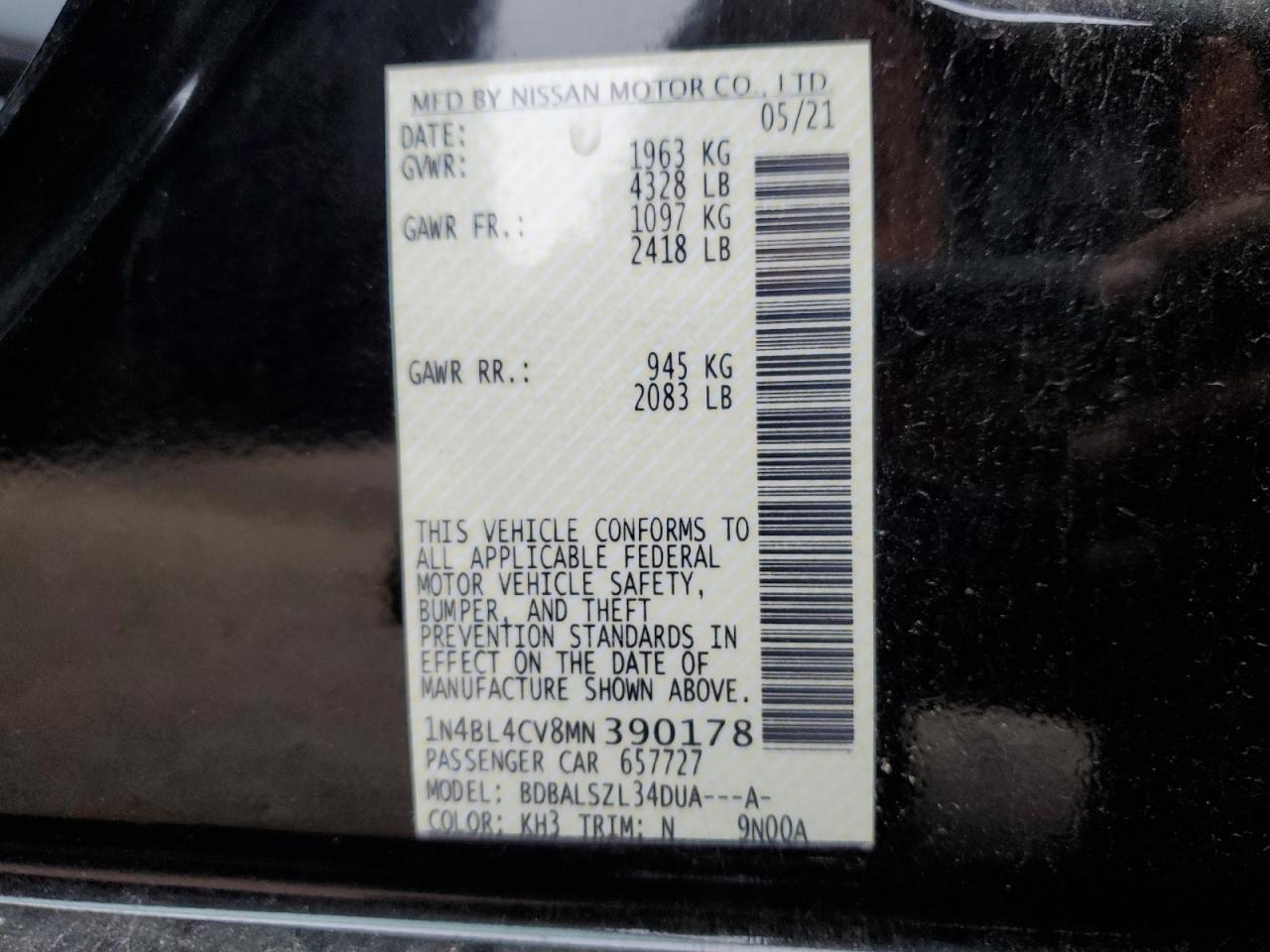 2021 Nissan Altima VIN 1N4BL4CV8MN390178 Copart auction photo, undercarriage / front end damage thumbnail 12
