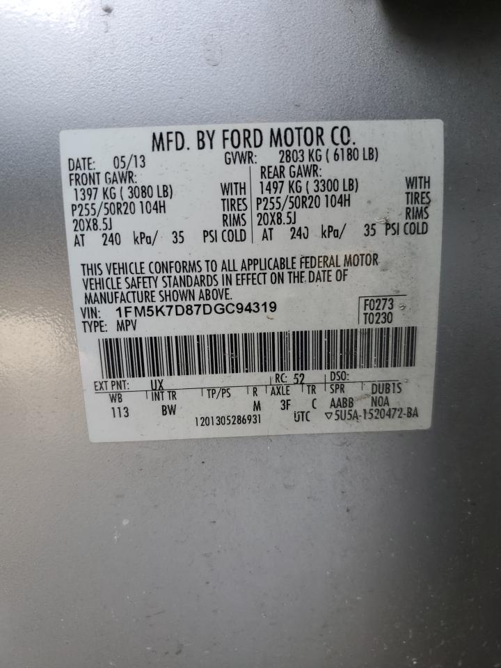 2013 Ford Explorer VIN 1FM5K7D87DGC94319 Copart auction photo, side damage thumbnail 15