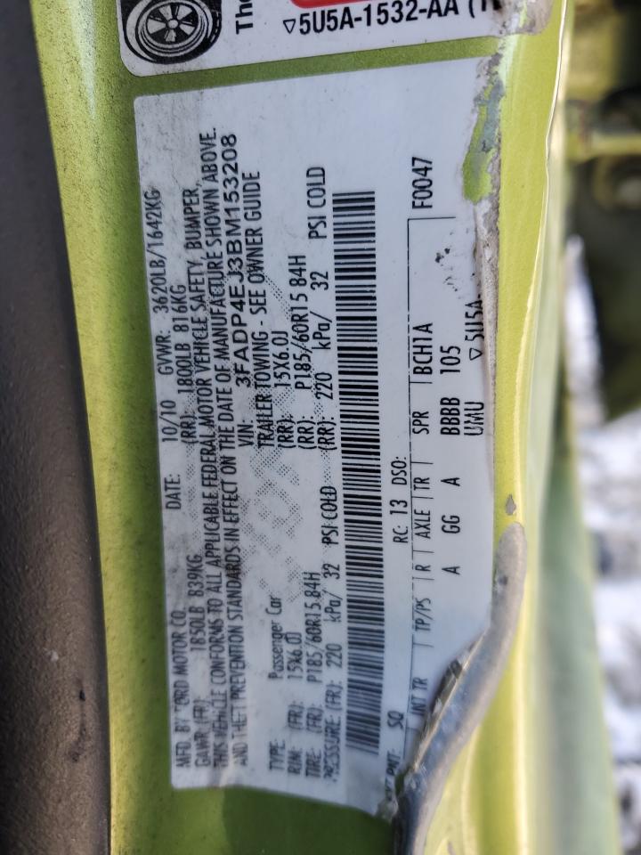 2011 Ford Fiesta VIN 3FADP4EJ3BM153208 Copart auction photo, front end / side damage thumbnail 12