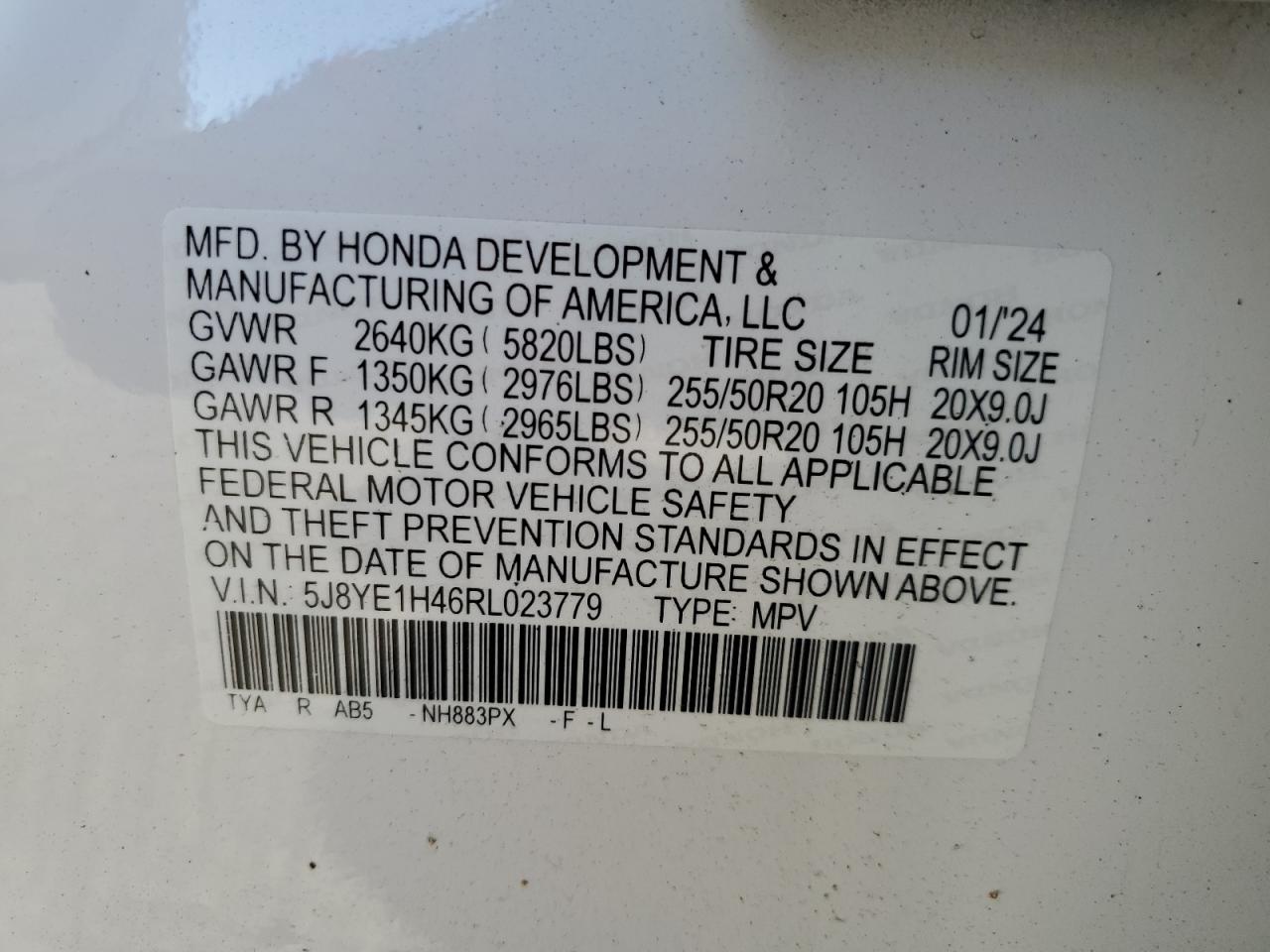 2024 Acura MDX VIN 5J8YE1H46RL023779 Copart auction photo, front end / side damage thumbnail 15