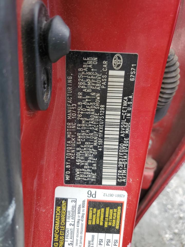 2014 Toyota Camry VIN 4T1BF1FKXEU751298 Copart auction photo, side damage thumbnail 13