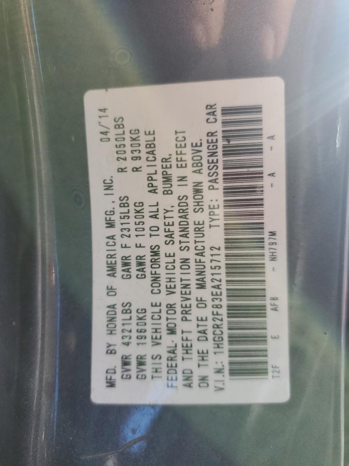 2014 Honda Accord VIN 1HGCR2F83EA215712 Copart auction photo, front end / side damage thumbnail 14