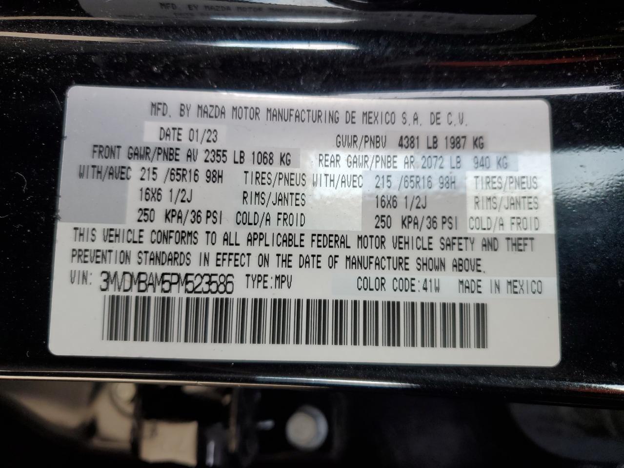 2023 Mazda CX-30 VIN 3MVDMBAM5PM523586 Copart auction photo, front end / minor dent/scratches damage thumbnail 14