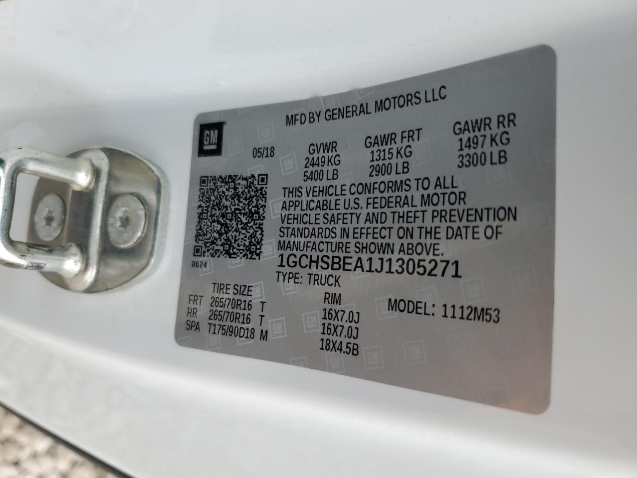 2018 Chevrolet Colorado VIN 1GCHSBEA1J1305271 Copart auction photo, rear end damage thumbnail 13