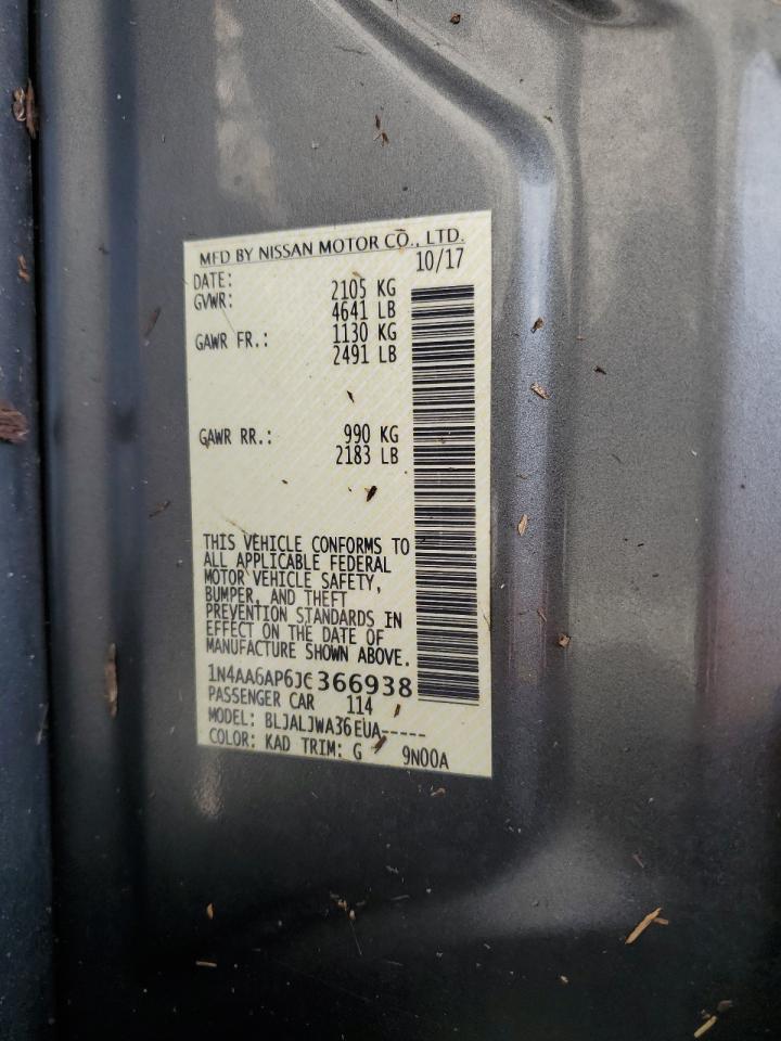 2018 Nissan Maxima VIN 1N4AA6AP6JC366938 Copart auction photo, water/flood damage thumbnail 13