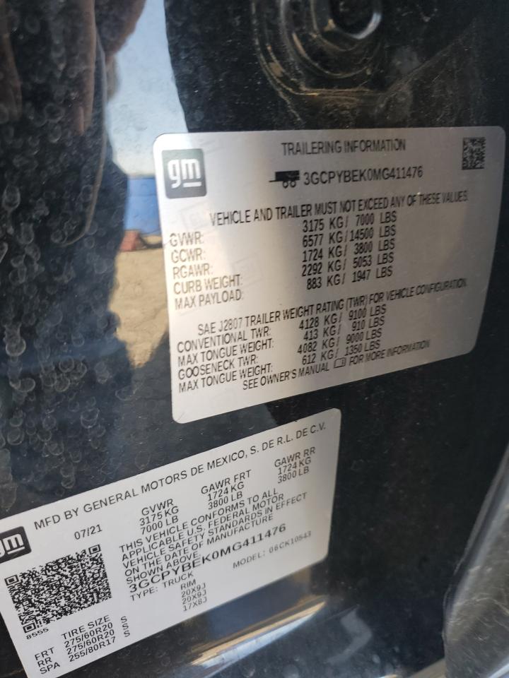 2021 Chevrolet Silverado VIN 3GCPYBEK0MG411476 Copart auction photo, side damage thumbnail 12