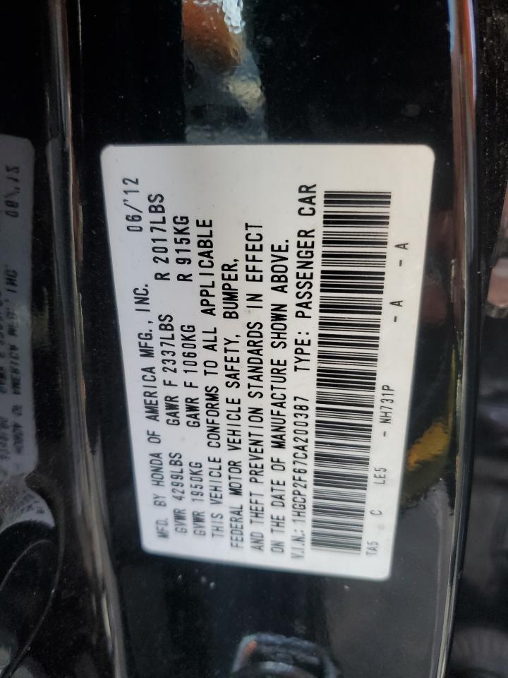 2012 Honda Accord VIN 1HGCP2F67CA200387 Copart auction photo, all over damage thumbnail 12