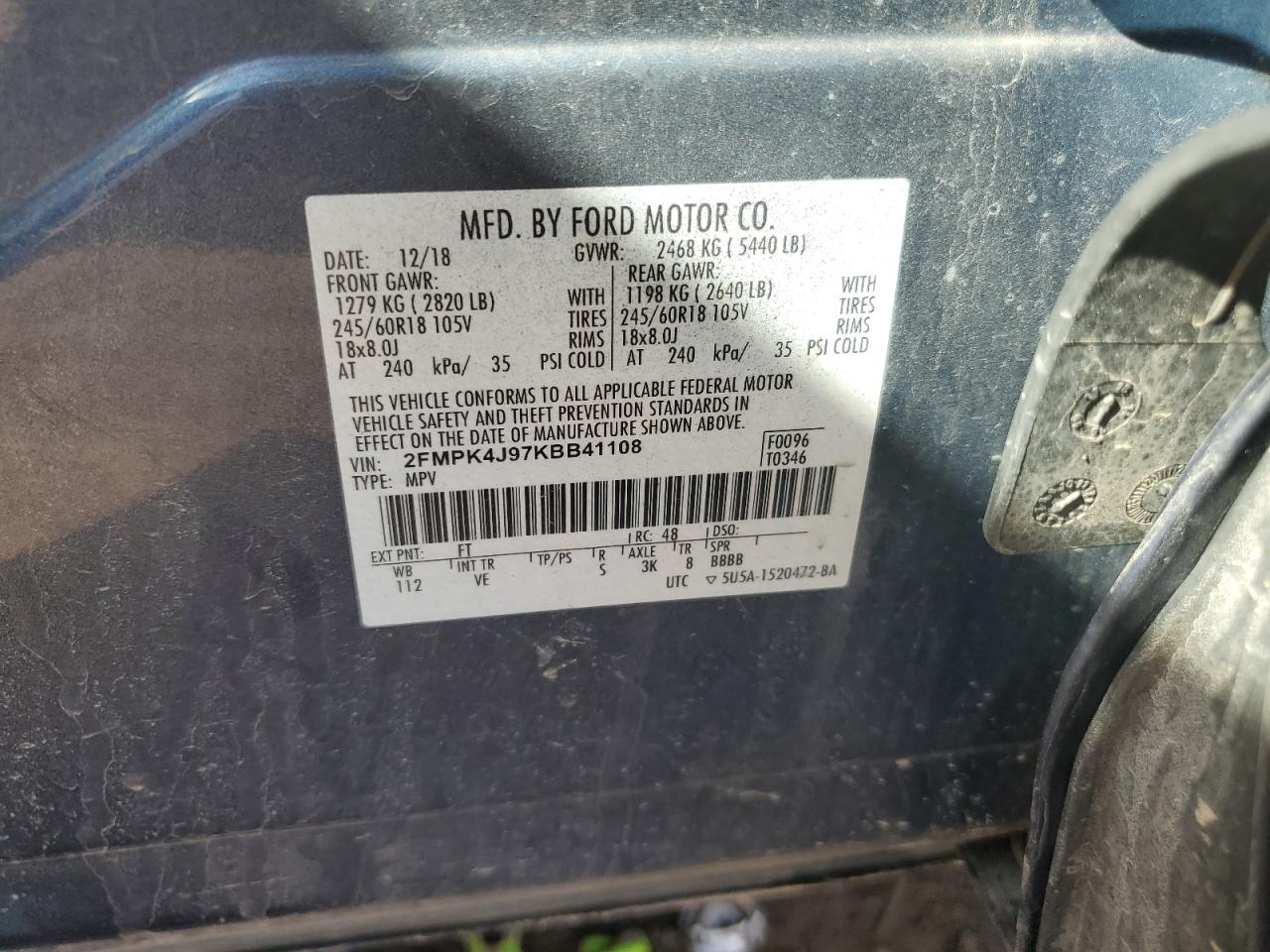 2019 Ford Edge VIN 2FMPK4J97KBB41108 Copart auction photo, front end damage thumbnail 13