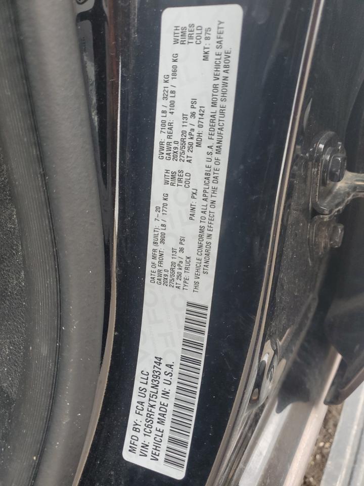 2020 RAM 1500 VIN 1C6SRFKT5LN393744 Copart auction photo, rear end / side damage thumbnail 13
