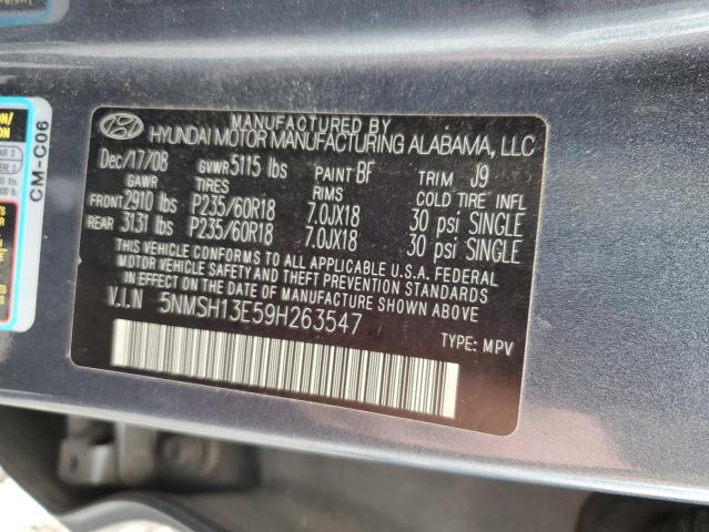 2009 Hyundai Santa Fe VIN 5NMSH13E59H263547 Copart auction photo, side damage thumbnail 12