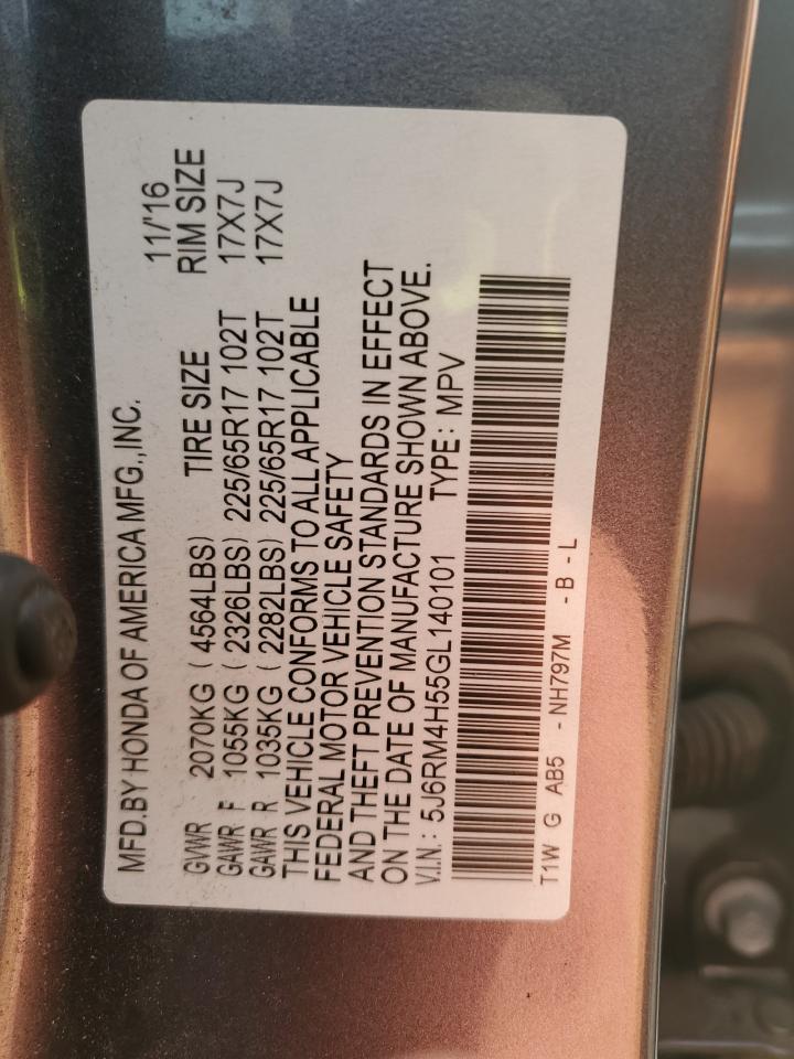 2016 Honda CR-V VIN 5J6RM4H55GL140101 Copart auction photo, front end damage thumbnail 15