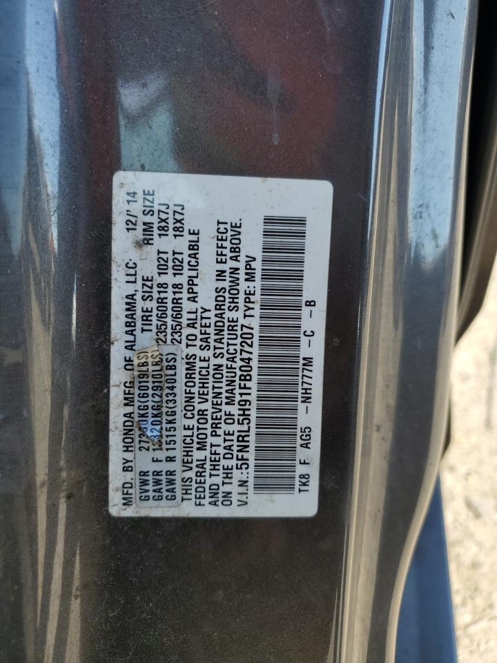 2015 Honda Odyssey VIN 5FNRL5H91FB047207 Copart auction photo, side / front end damage thumbnail 13