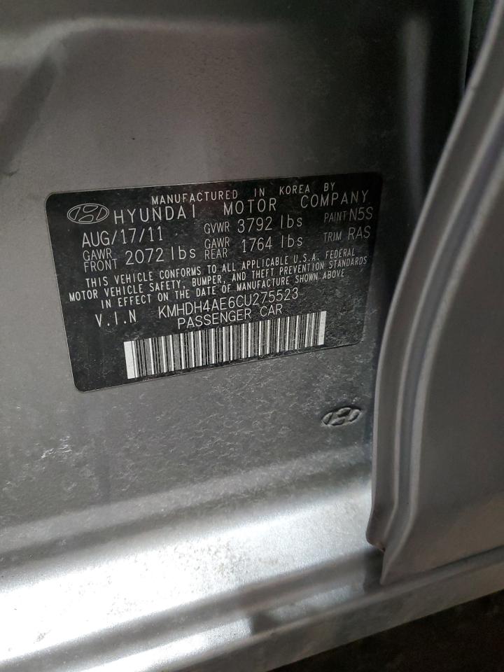 2012 Hyundai Elantra VIN KMHDH4AE6CU275523 Copart auction photo, vandalism damage thumbnail 12