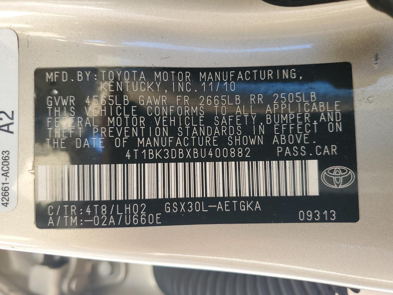 2011 Toyota Avalon VIN 4T1BK3DBXBU400882 Copart auction photo, rear end / minor dent/scratches damage thumbnail 14
