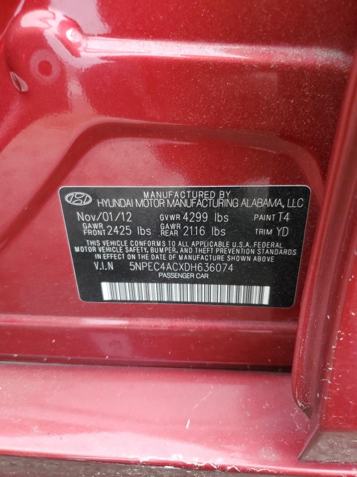 2013 Hyundai Sonata VIN 5NPEC4ACXDH636074 Copart auction photo, front end / all over damage thumbnail 12