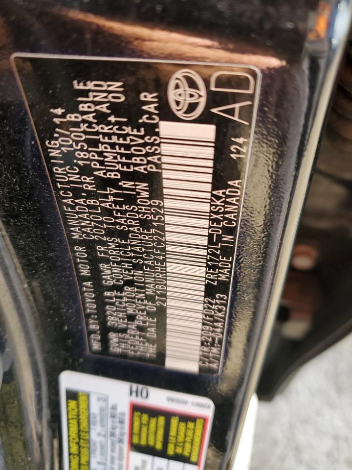 2015 Toyota Corolla VIN 2T1BURHE4FC271529 Copart auction photo, front end / rear end damage thumbnail 12