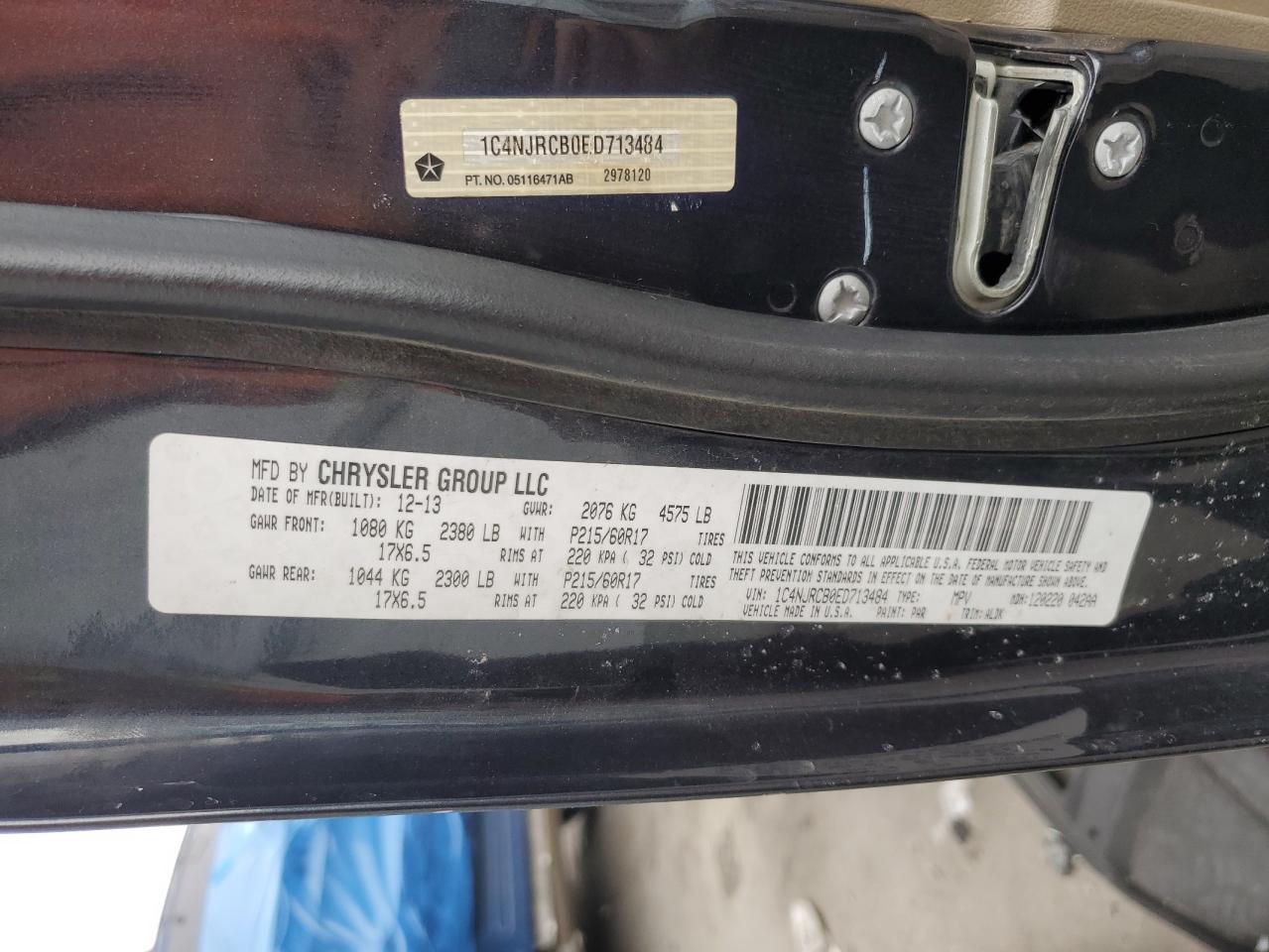 2014 Jeep Liberty (Patriot) VIN 1C4NJRCB0ED713484 Copart auction photo, rear end damage thumbnail 14