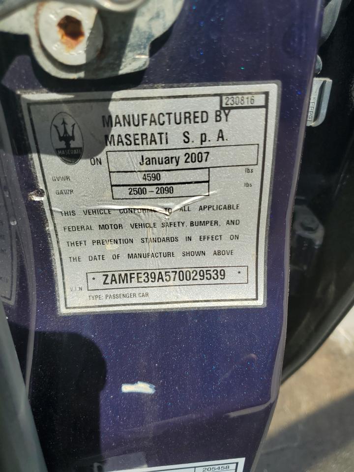 2007 Maserati Quattroporte VIN ZAMFE39A570029539 Copart auction photo, side damage thumbnail 12