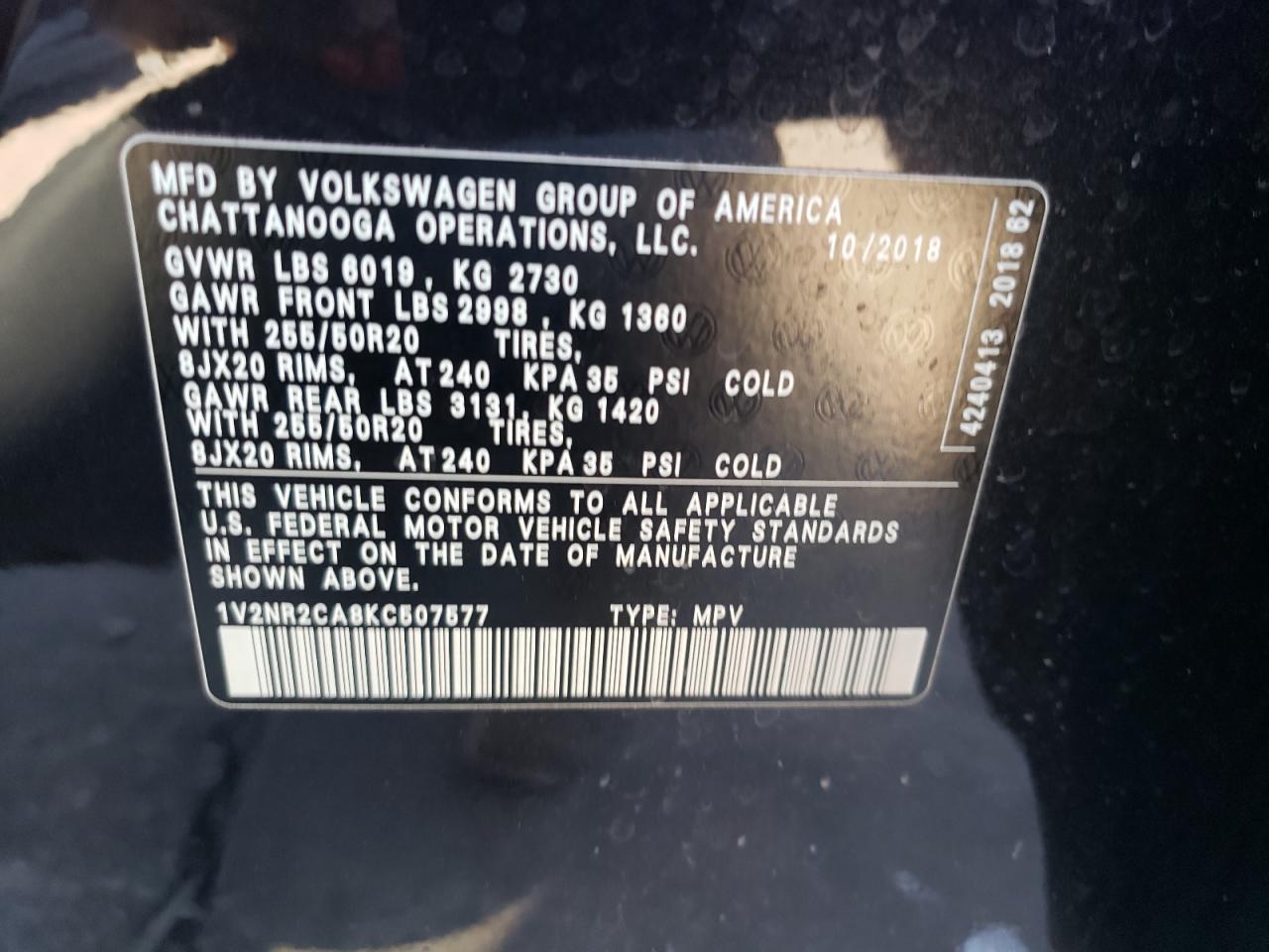 2019 Volkswagen Atlas VIN 1V2NR2CA8KC507577 Copart auction photo, front end damage thumbnail 16