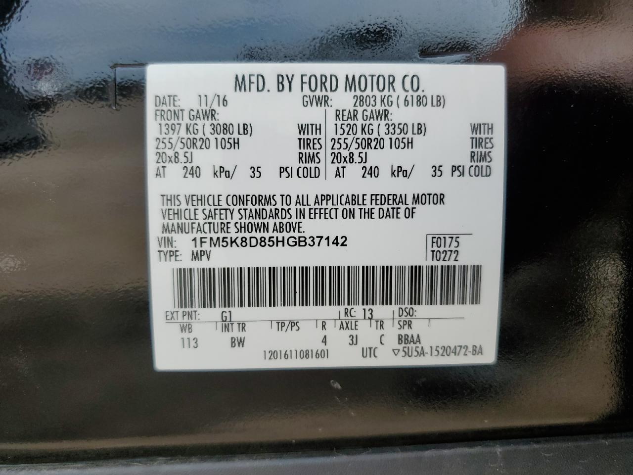 2017 Ford Explorer VIN 1FM5K8D85HGB37142 Copart auction photo, all over damage thumbnail 13