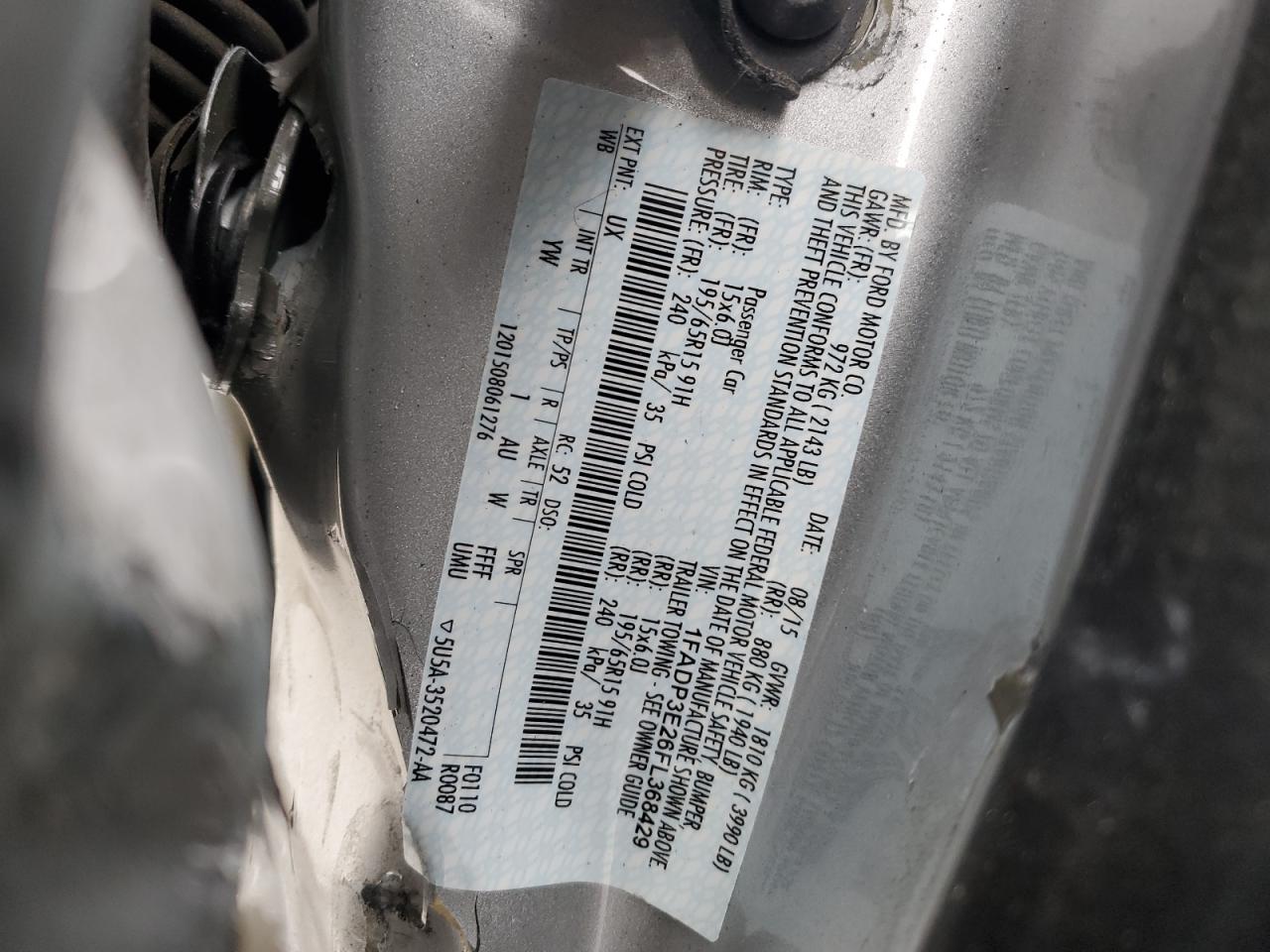2015 Ford Focus VIN 1FADP3E26FL368429 Copart auction photo, side damage thumbnail 12