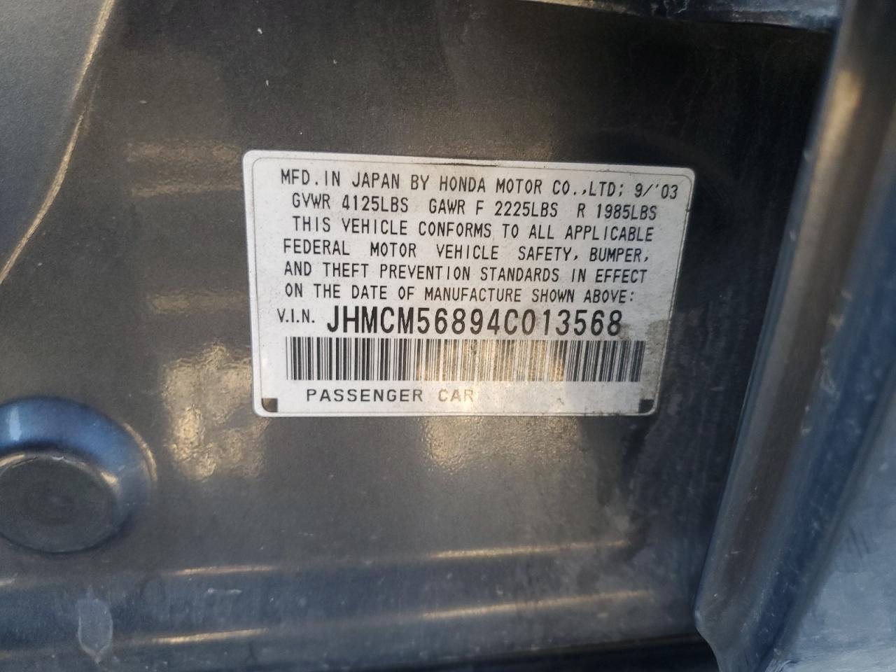 2004 Honda cb VIN JHMCM56894C013568 Copart auction photo, side damage thumbnail 12