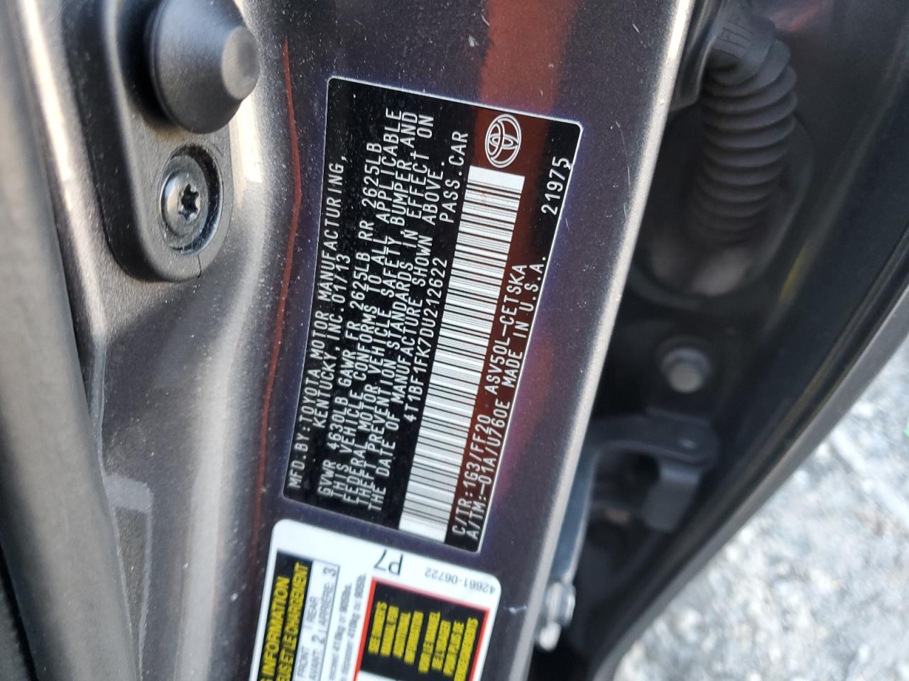 2013 Toyota Camry VIN 4T1BF1FK7DU212622 Copart auction photo, rear end / minor dent/scratches damage thumbnail 12