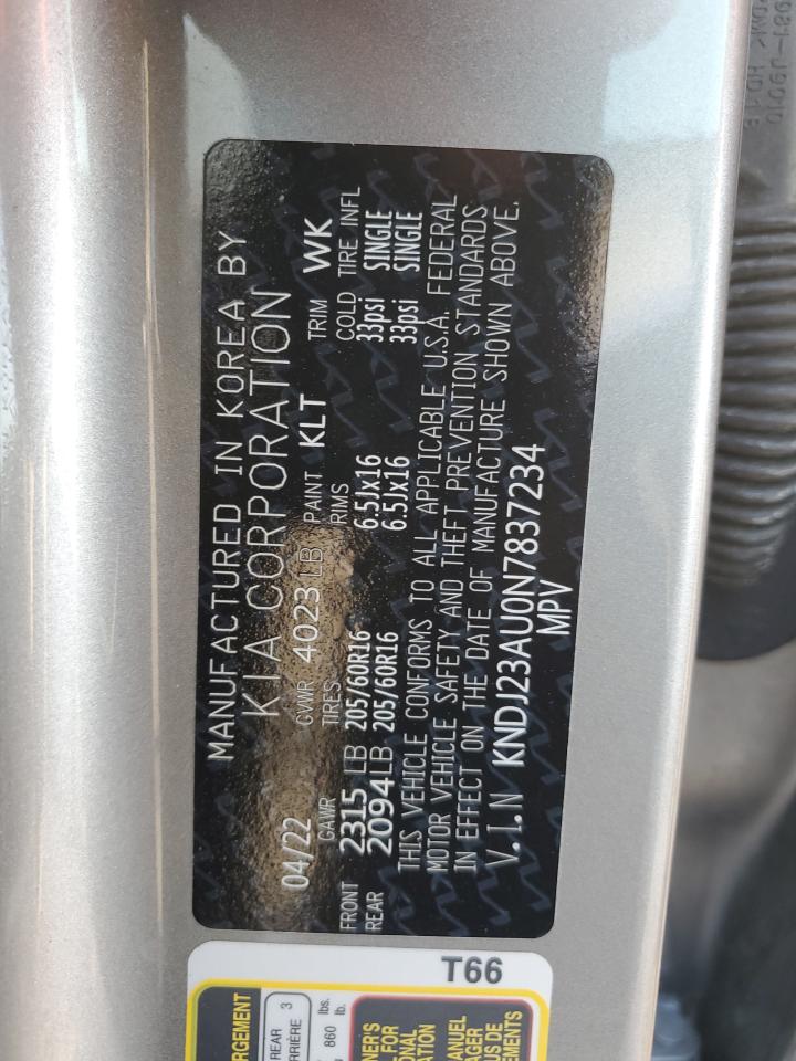 2022 KIA Soul VIN KNDJ23AU0N7837234 Copart auction photo, rear end damage thumbnail 13