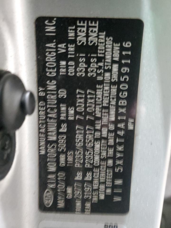 2011 KIA Sorento VIN 5XYKT4A1XBG059116 Copart auction photo, front end damage thumbnail 14