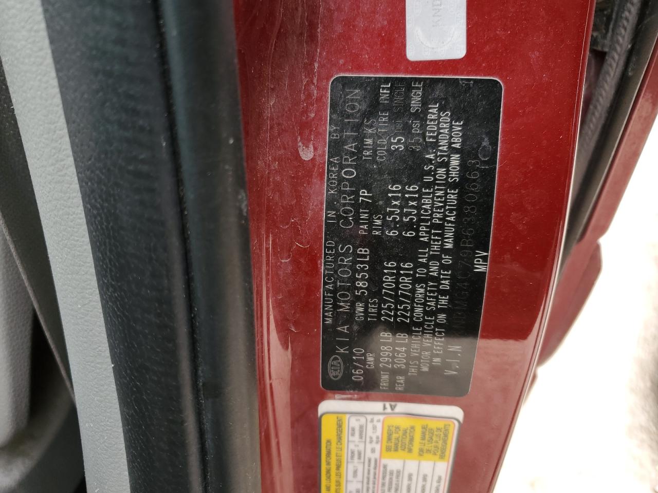 2011 KIA Sedona VIN KNDMG4C79B6380663 Copart auction photo, rear end damage thumbnail 15
