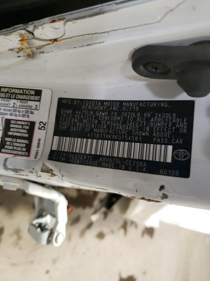 2019 Toyota Camry VIN 4T1B11HKXKU754581 Copart auction photo, all over damage thumbnail 12