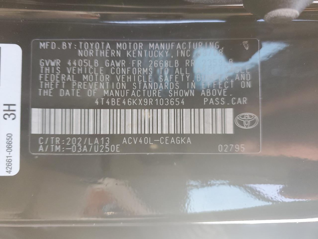 2009 Toyota Camry VIN 4T4BE46KX9R103654 Copart auction photo, side / rear end damage thumbnail 12