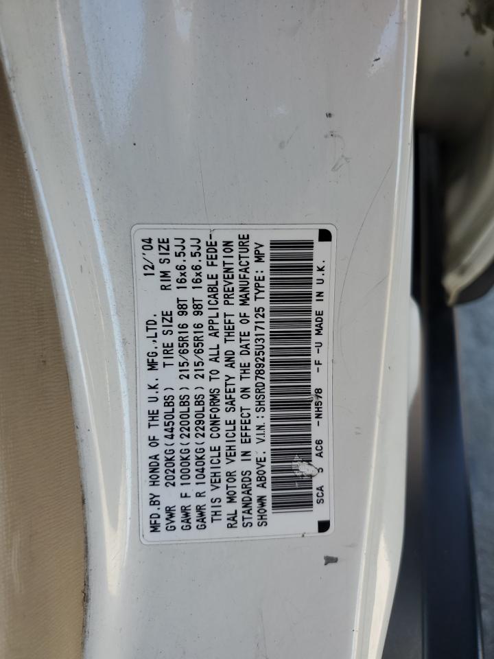 2005 Honda CR-V VIN SHSRD78925U317125 Copart auction photo, rear end damage thumbnail 13
