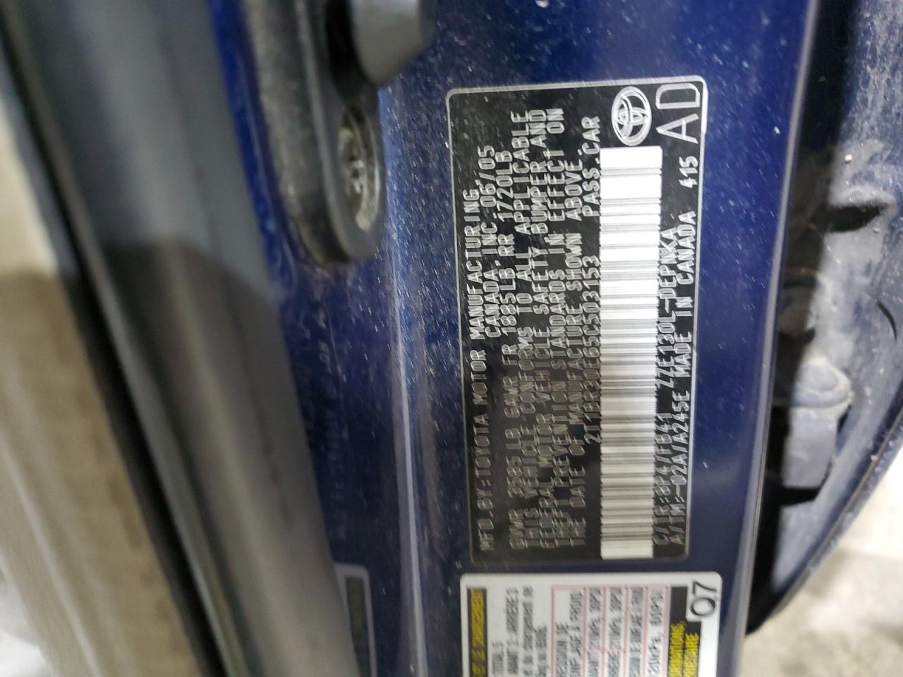 2005 Toyota Corolla VIN 2T1BR30E65C503153 Copart auction photo, front end damage thumbnail 12