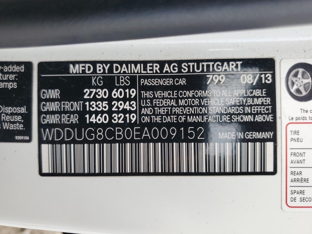 2014 Mercedes-Benz S-klasse VIN WDDUG8CB0EA009152 Copart auction photo, front end / minor dent/scratches damage thumbnail 12
