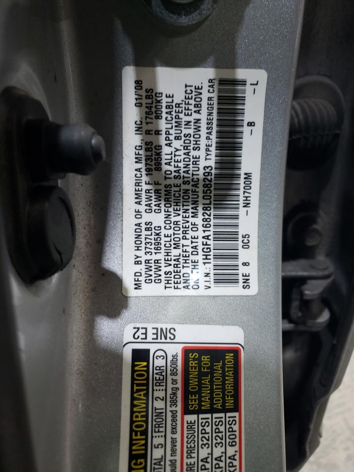 2008 Honda Civic VIN 1HGFA16828L058293 Copart auction photo, front end damage thumbnail 14