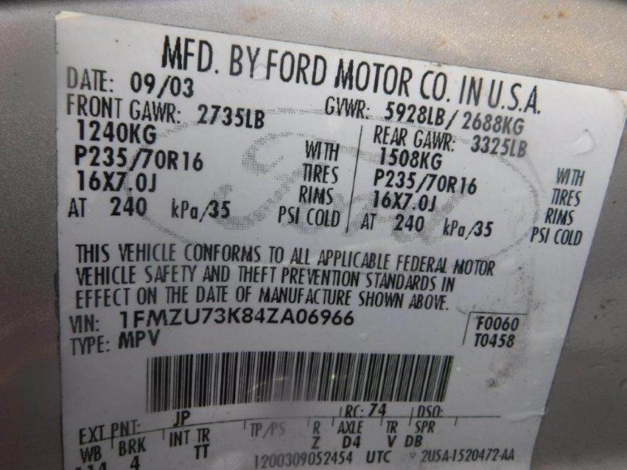2004 Ford Explorer VIN 1FMZU73K84ZA06966 Copart auction photo, all over damage thumbnail 9